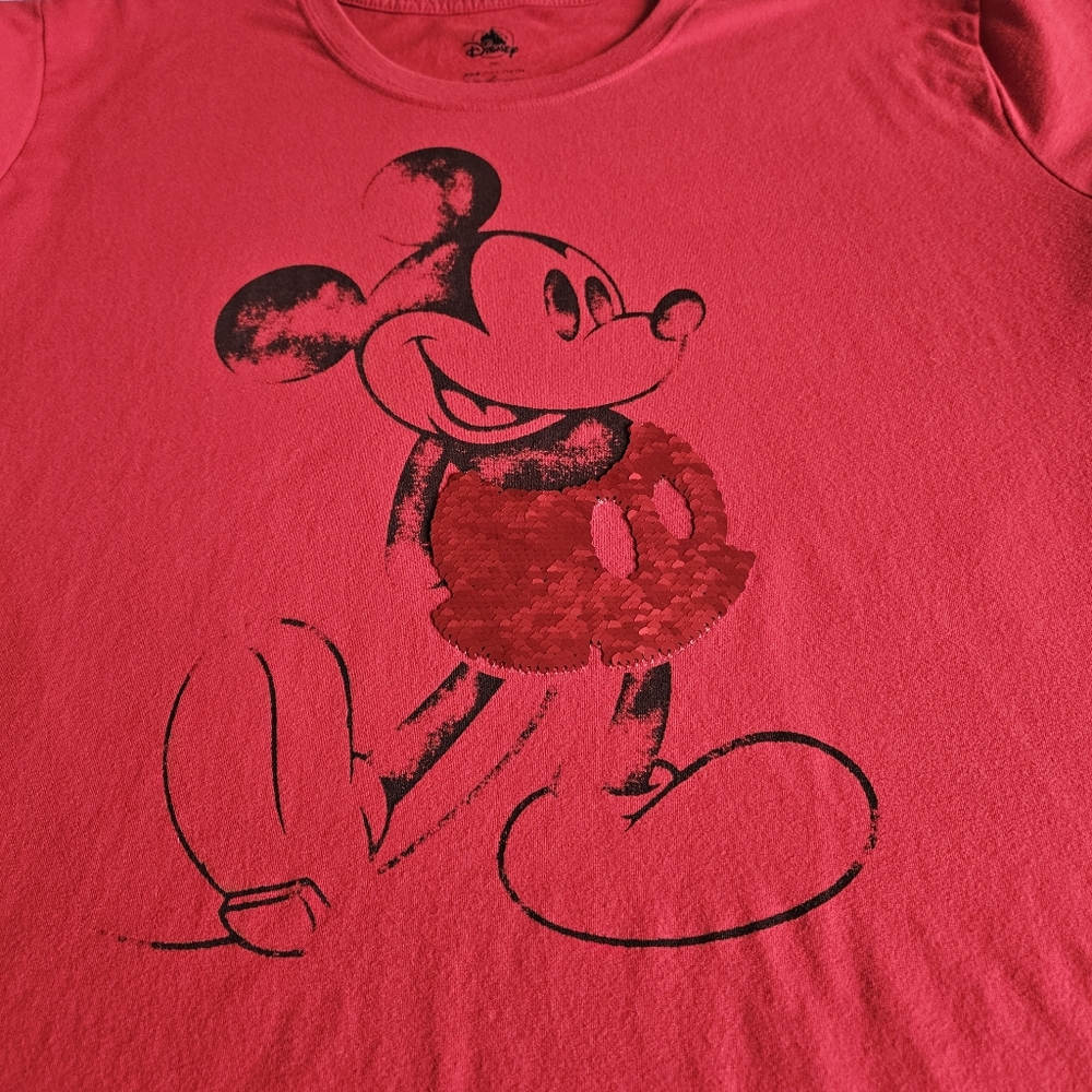 Disney Mickey Mouse Sequin Red Classic Vintage Inspired Womens T-shirt  Size 3XL